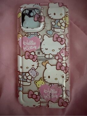 Hello Kitty Clear Phone Case with Pink Accents and Bow Pattern